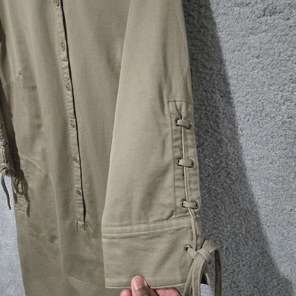 Linea Louis Dell'Olio Midi Shirt Dress Sz M Lace Up‎ Sleeve Pockets Office Siren - Picture 5 of 10